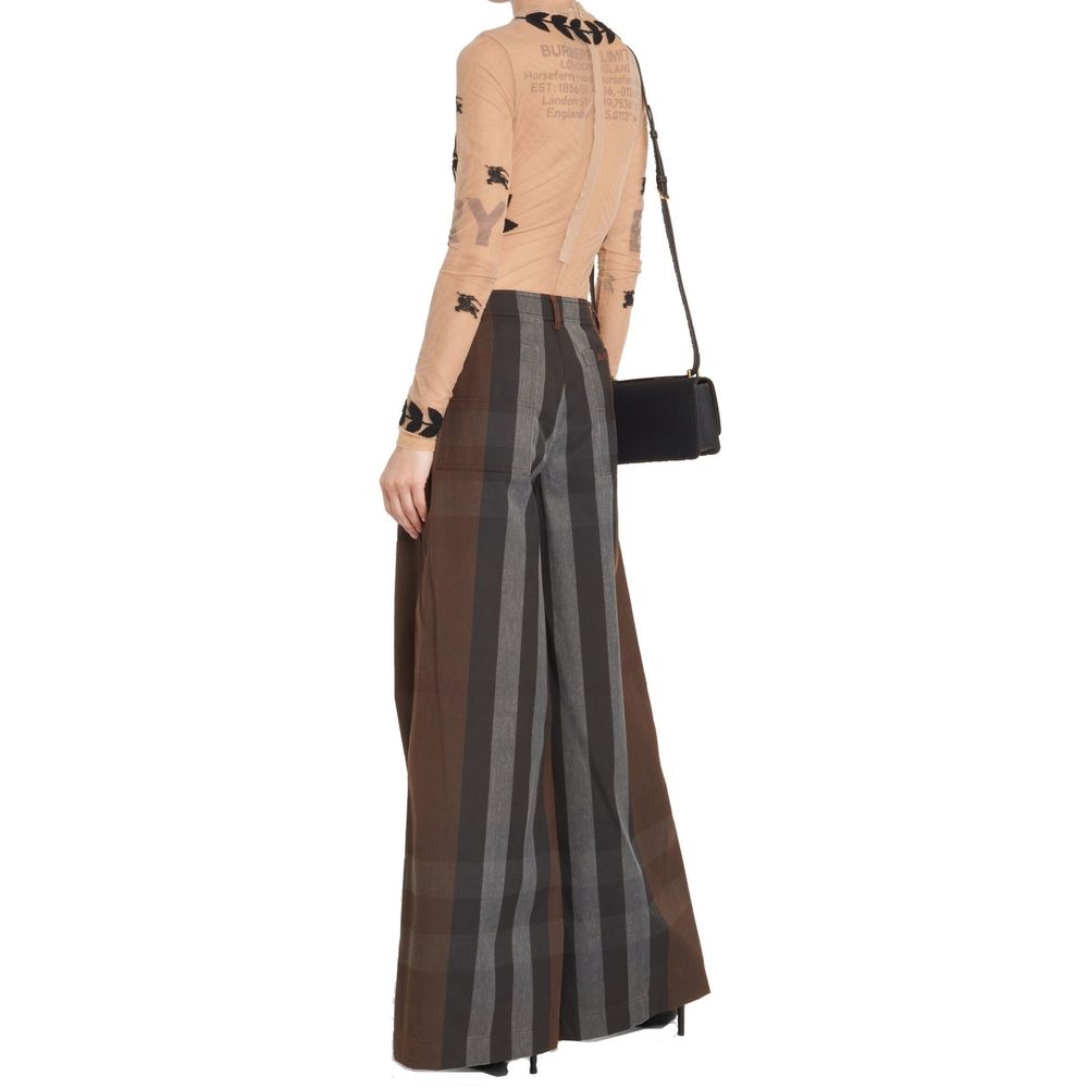 Burberry Checked Wide Leg Canvas Pants Burberry