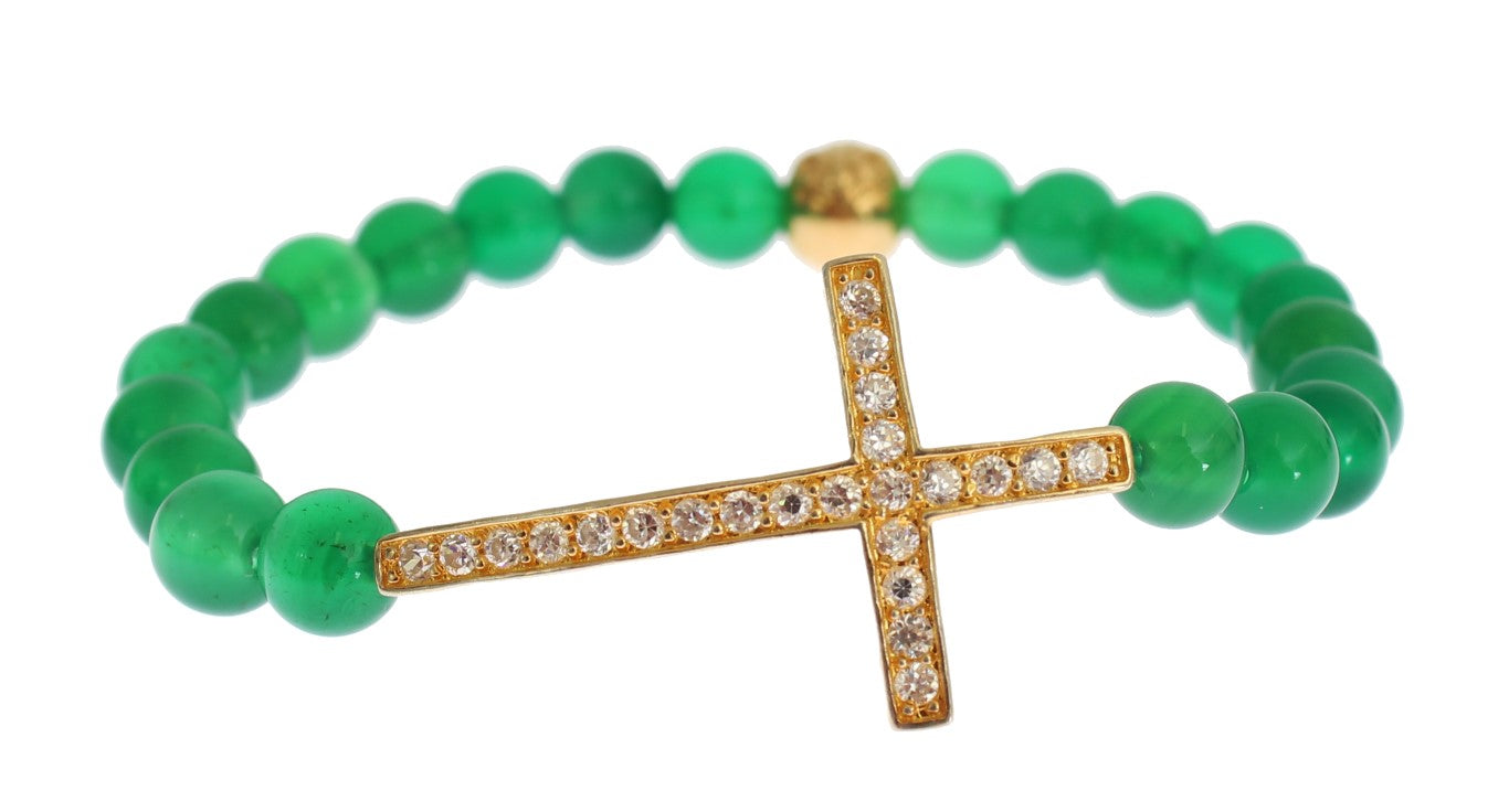 Nialaya Jade Stone Gold CZ Cross 925 Silver Bracelet Nialaya