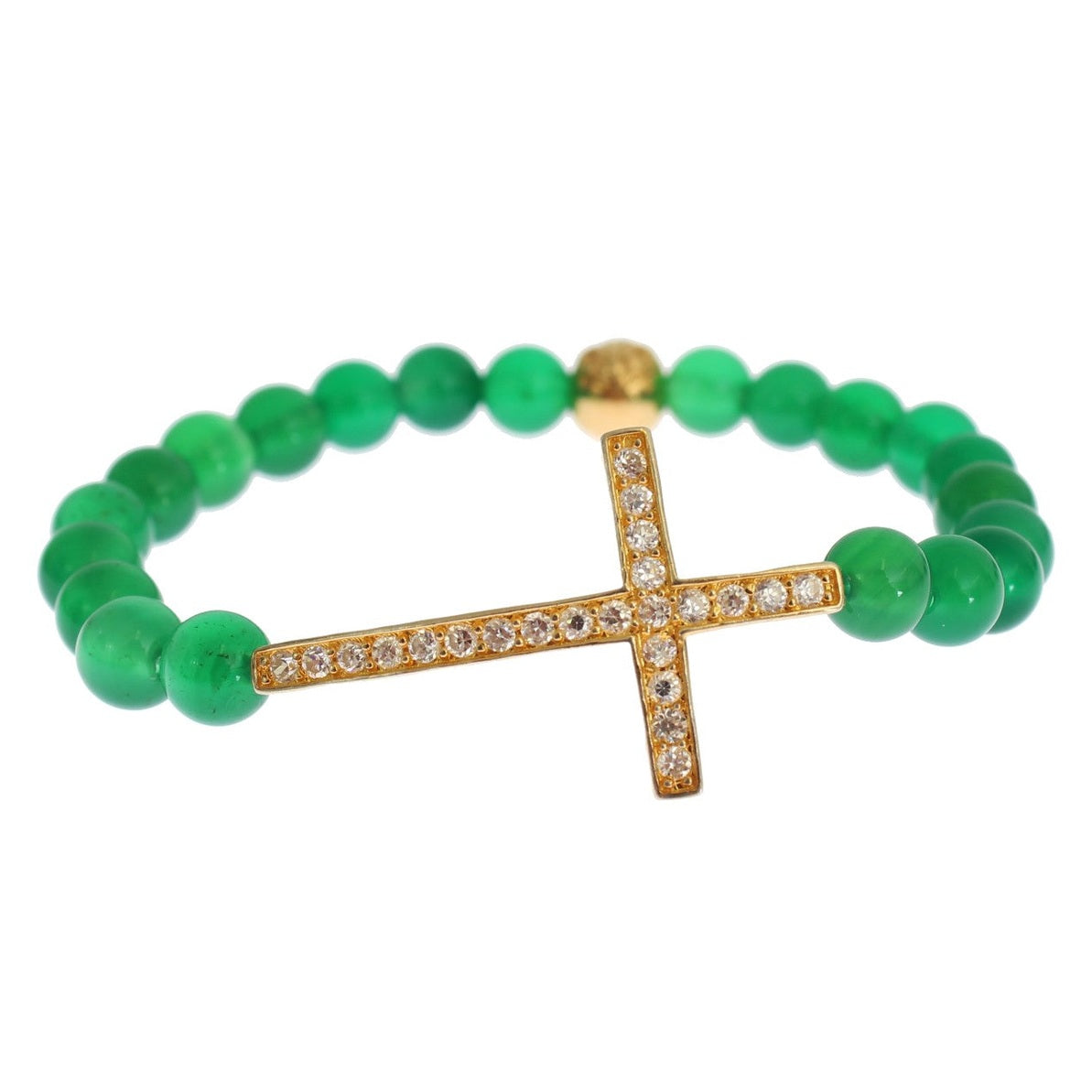 Nialaya Jade Stone Gold CZ Cross 925 Silver Bracelet
