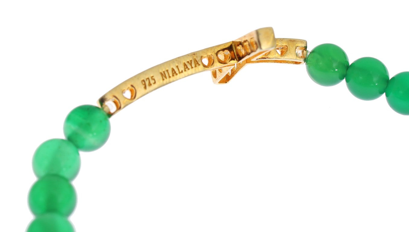 Nialaya Jade Stone Gold CZ Cross 925 Silver Bracelet Nialaya