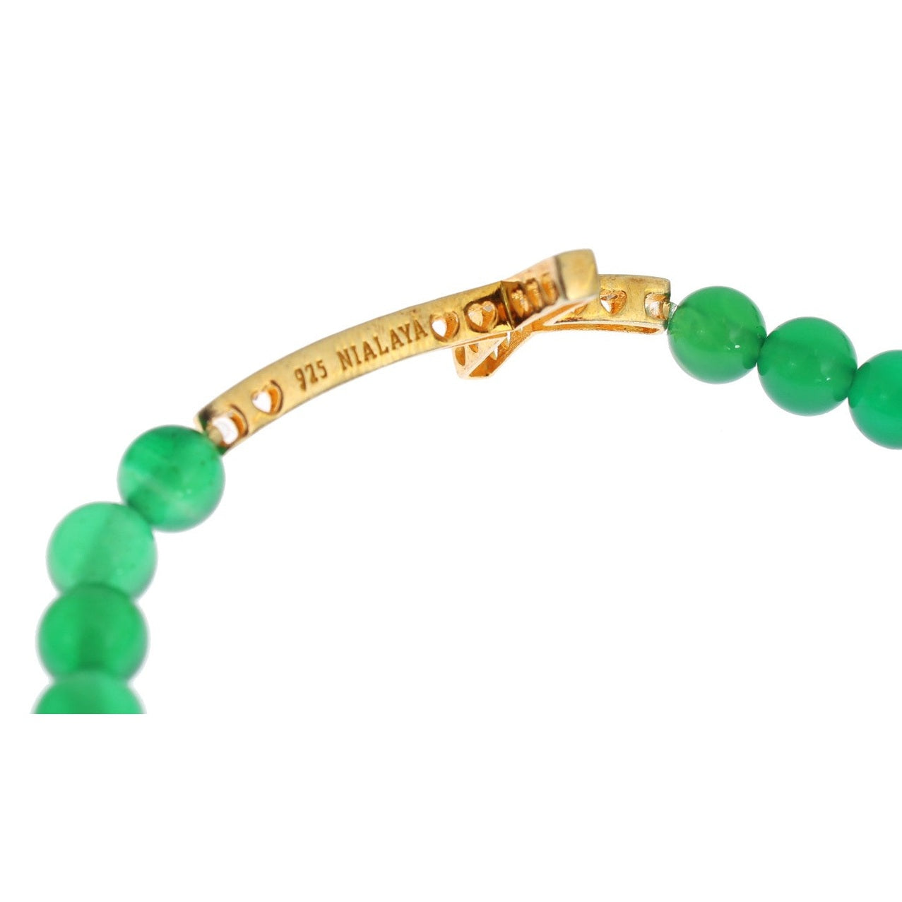 Nialaya Jade Stone Gold CZ Cross 925 Silver Bracelet