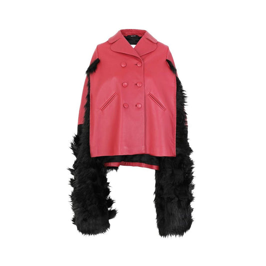 Maison Margiela Faux Fur Trimmed Leather Cape Jacket Maison Margiela