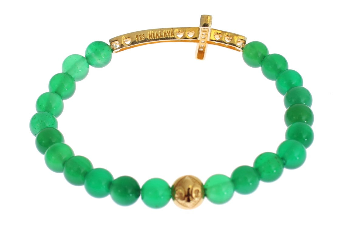 Nialaya Jade Stone Gold CZ Cross 925 Silver Bracelet Nialaya