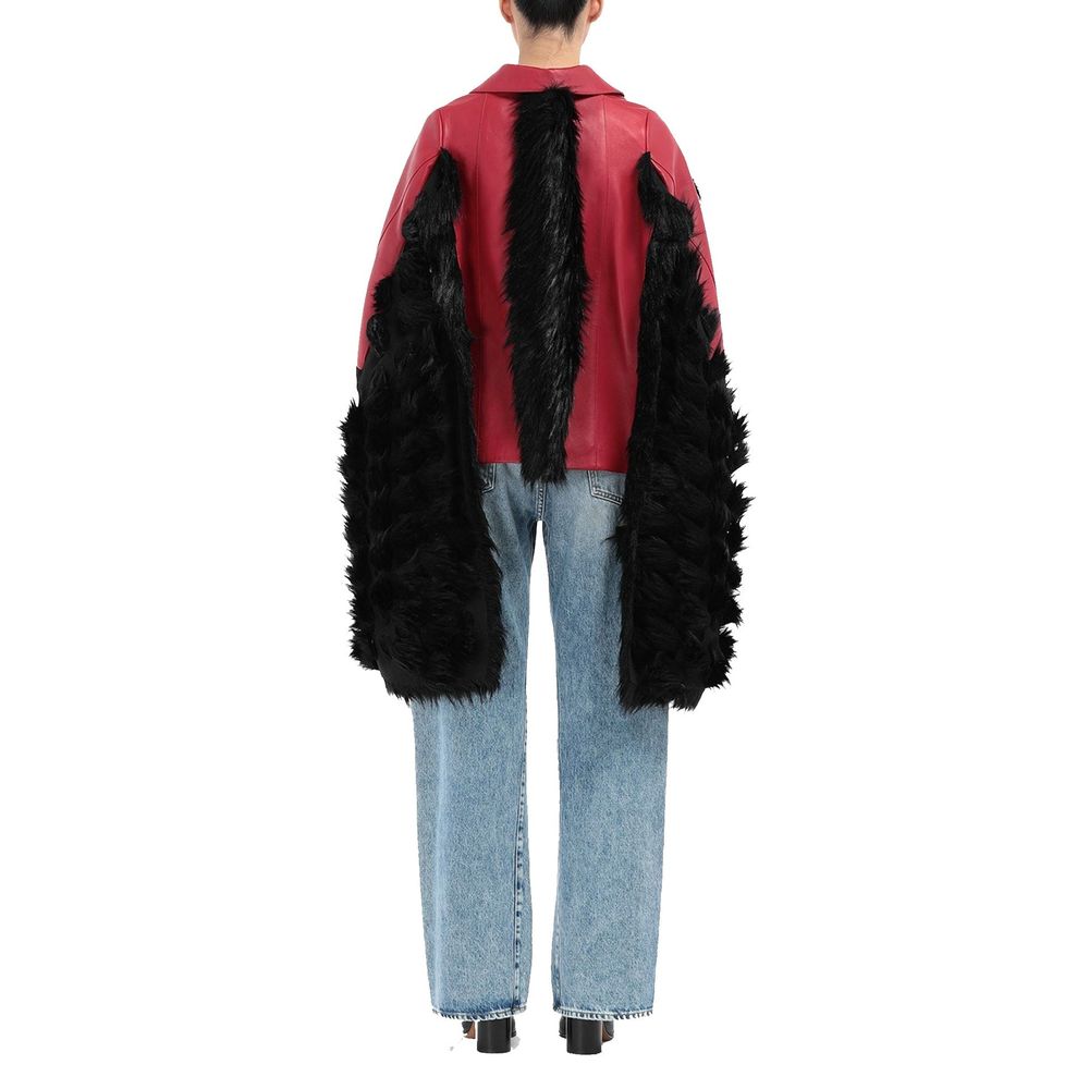 Maison Margiela Faux Fur Trimmed Leather Cape Jacket Maison Margiela