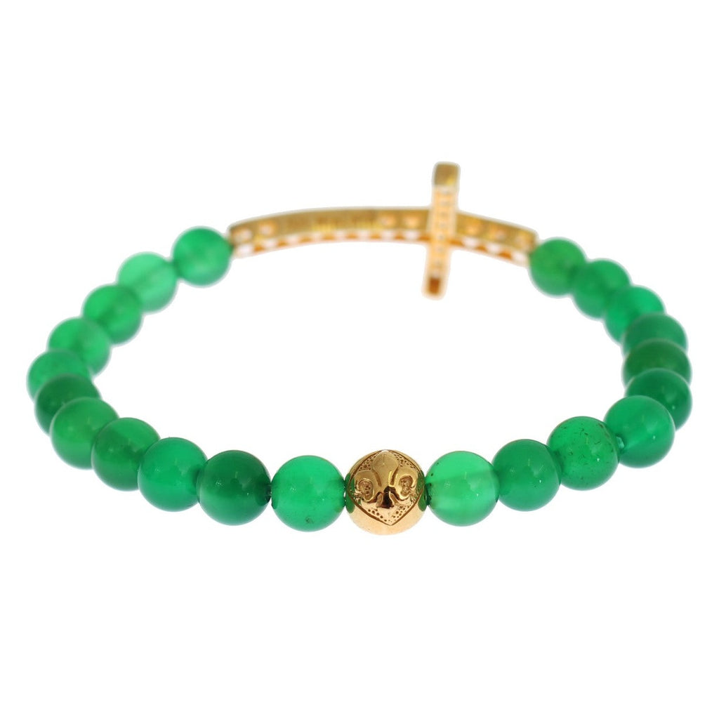 Nialaya Jade Stone Gold CZ Cross 925 Silver Bracelet