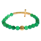 Nialaya Jade Stone Gold CZ Cross 925 Silver Bracelet