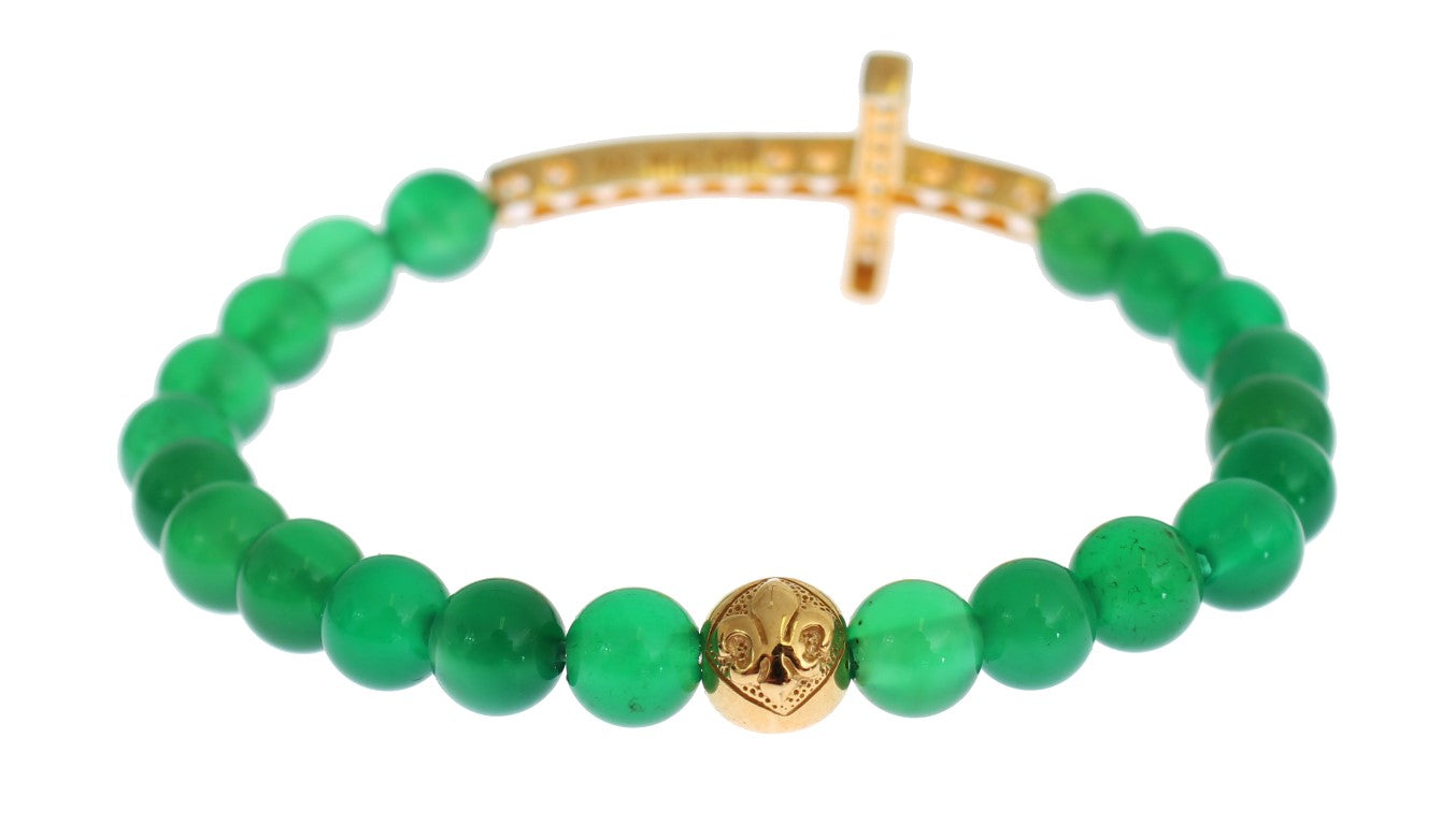 Nialaya Jade Stone Gold CZ Cross 925 Silver Bracelet Nialaya