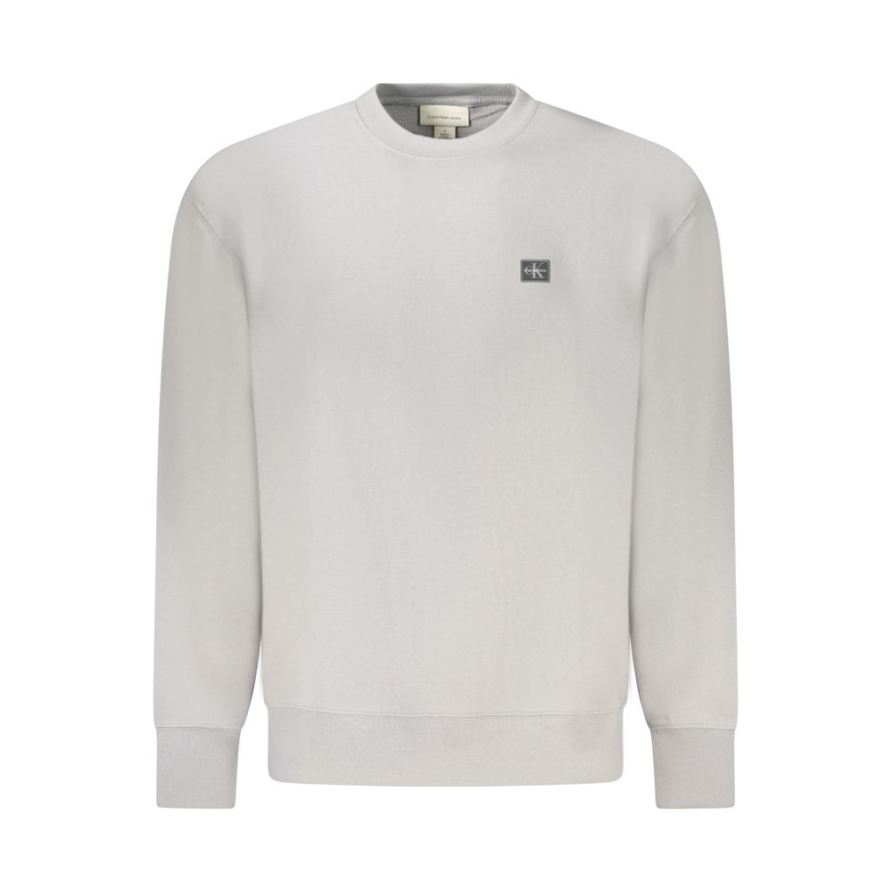 Calvin Klein Grigio Cotton Men’s Sweatshirt with crew neck and long sleeves, soft grey fabric, casual style.