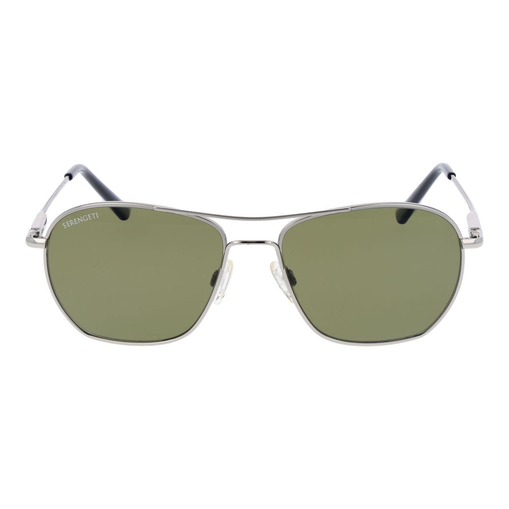 Serengeti silver metal sunglasses with sleek frame and dark lenses, stylish eyewear for sun protection.