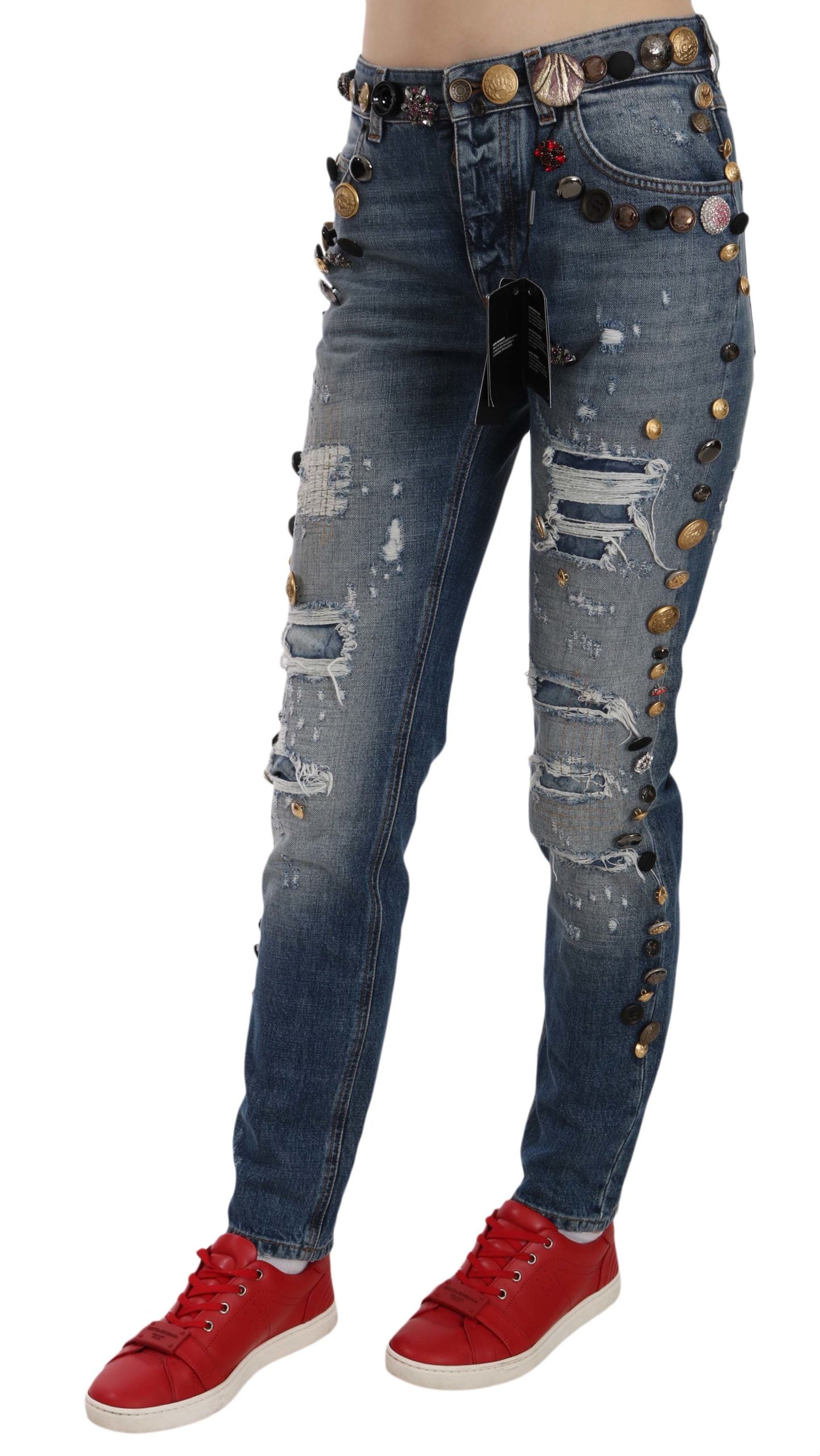 Dolce & Gabbana Distressed Embellished Buttons Denim Pants Jeans Dolce & Gabbana
