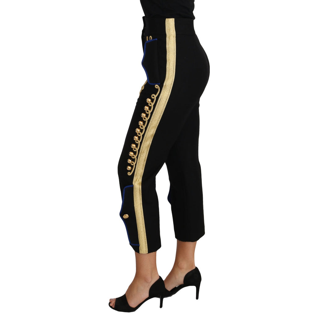 Dolce & Gabbana Military Embellished Pants Black Gold Dress Pant