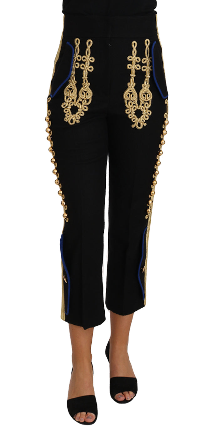 Dolce & Gabbana Military Embellished Pants Black Gold Dress Pant Dolce & Gabbana