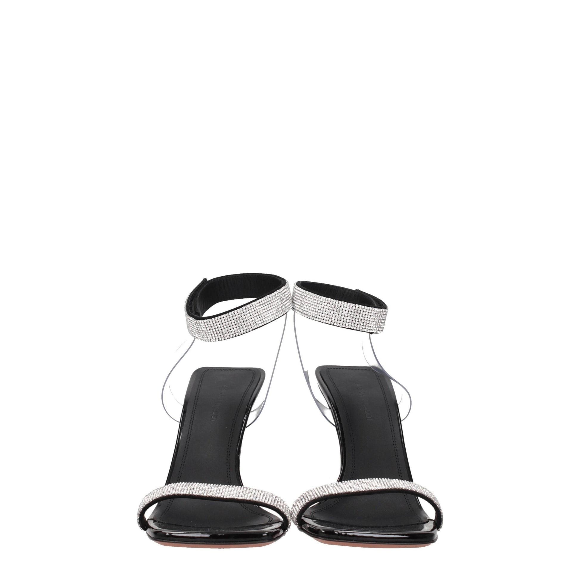 Amina Muaddi Black Crystals Stiletto Heels Sandals