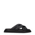 Black leather slippers by Dolce & Gabbana with sleek design and slip-on style, shown on a plain background.