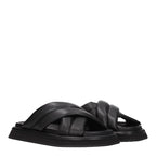 Black leather slippers by Dolce & Gabbana with sleek design and subtle branding, perfect for casual or formal wear.