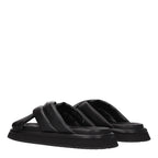 Black leather slippers from Dolce & Gabbana with sleek design and subtle branding, perfect for stylish casual wear.