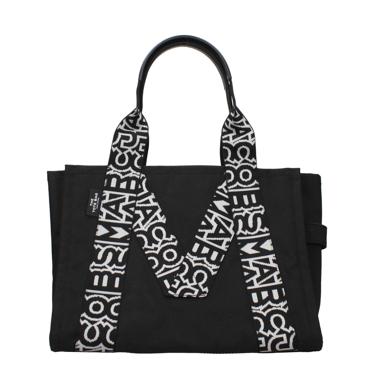 Marc Jacobs black fabric shoulder bag with adjustable strap and minimalistic design, perfect for casual or stylish outings.