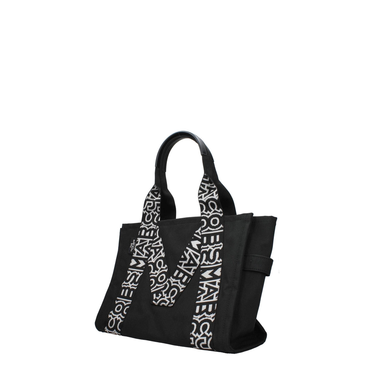 Black fabric shoulder bag by Marc Jacobs with adjustable strap and sleek design, perfect for casual or stylish outings.