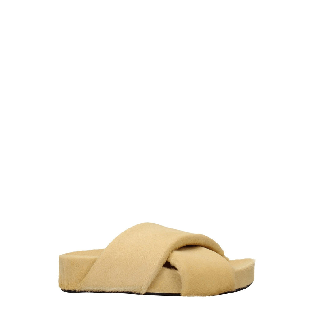 Jil Sander Beige Horsehair Slippers Jil Sander