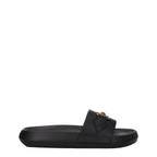 Versace black leather slippers with sleek design and subtle logo detail, perfect for stylish casual wear.