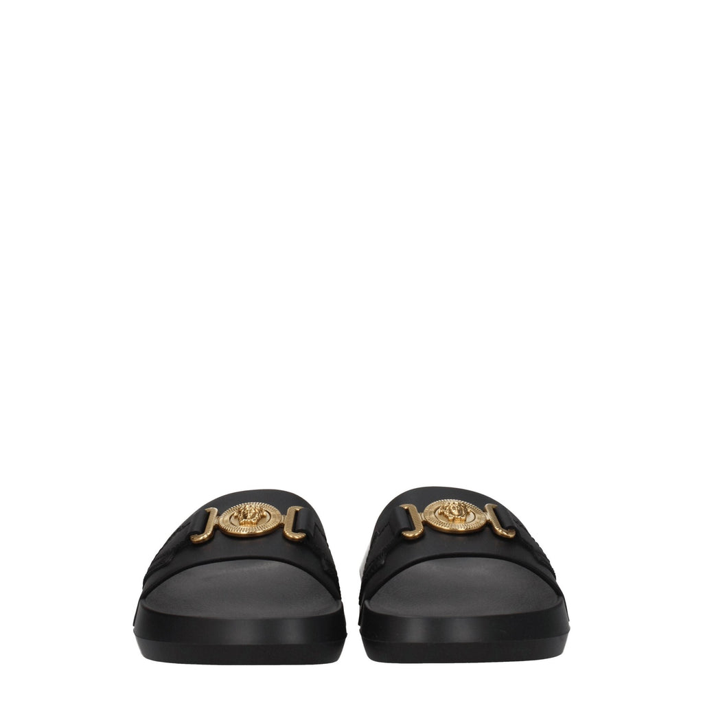 Versace Black Leather Slippers Versace