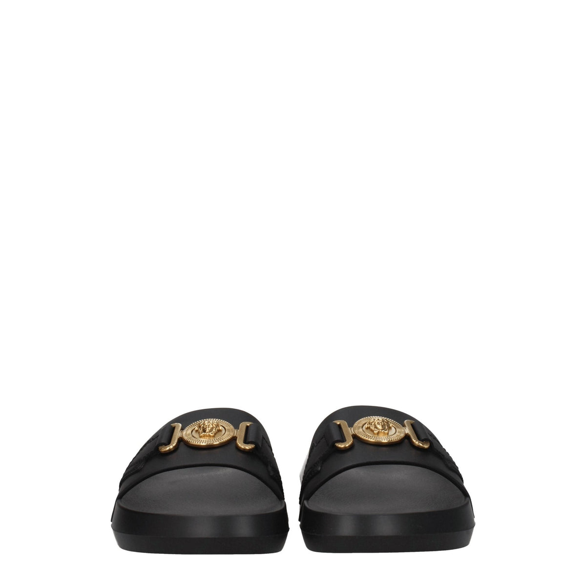 Versace Black Leather Slippers Versace
