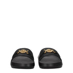Versace black leather slippers with slip-on design and luxurious detailing, ideal for stylish indoor or casual wear.