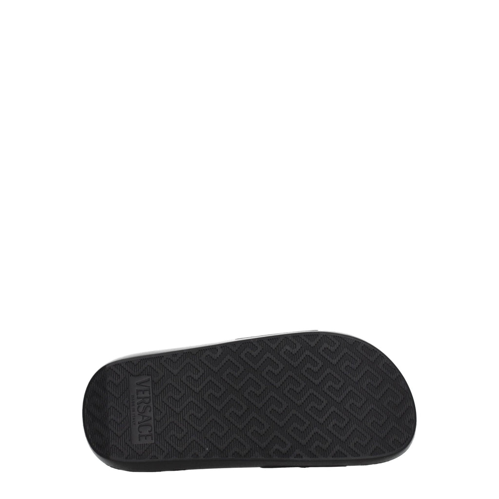 Versace Black Leather Slippers Versace