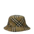 Burberry green cotton bucket hat with wide brim and classic logo detailing, stylish headwear for casual or outdoor wear.
