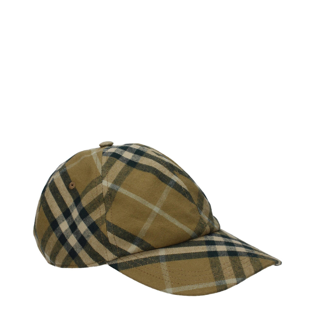 Burberry green cotton baseball cap with curved brim and embroidered logo, casual accessory for everyday wear.