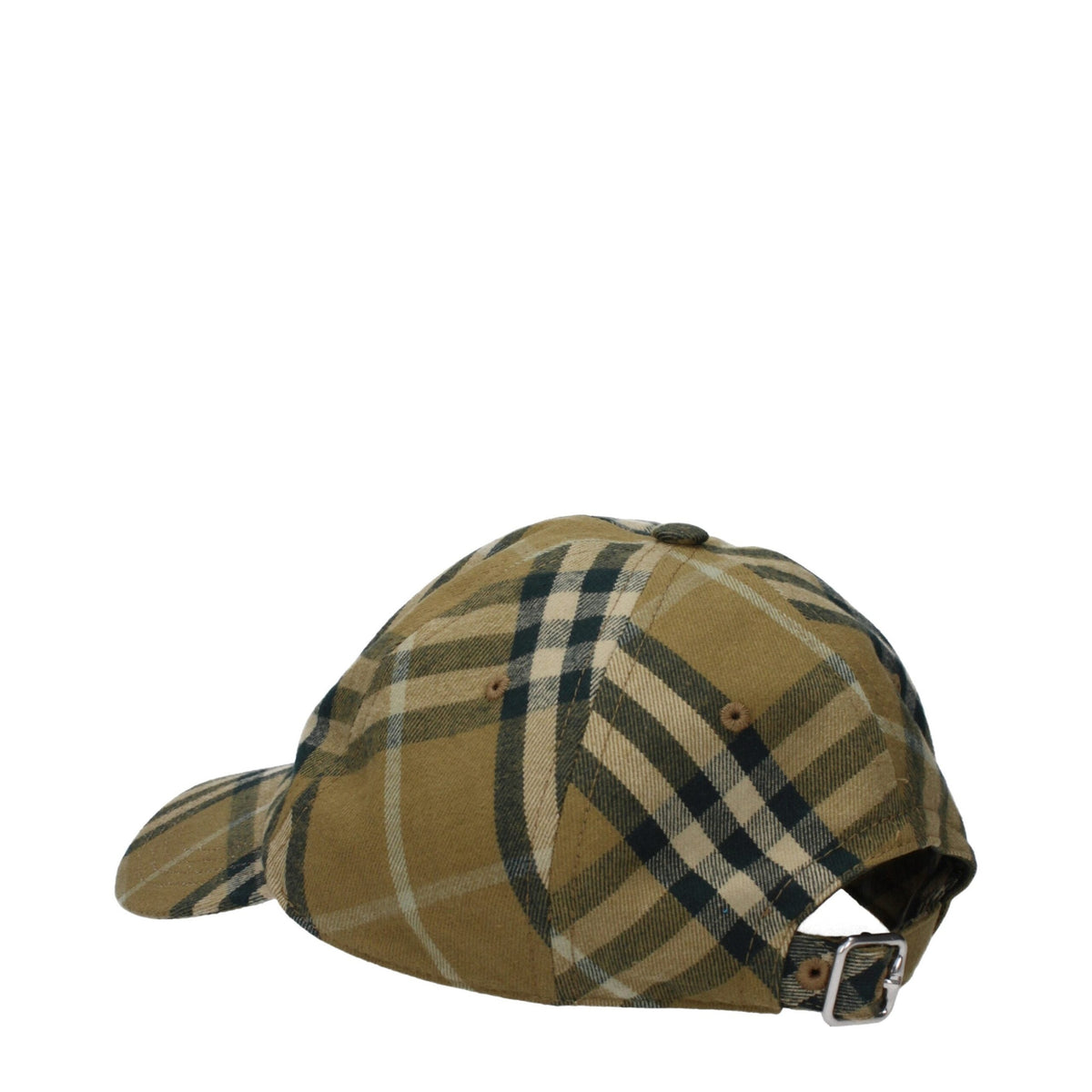 Burberry green cotton baseball cap with adjustable strap and classic logo embroidery, casual accessory for men.