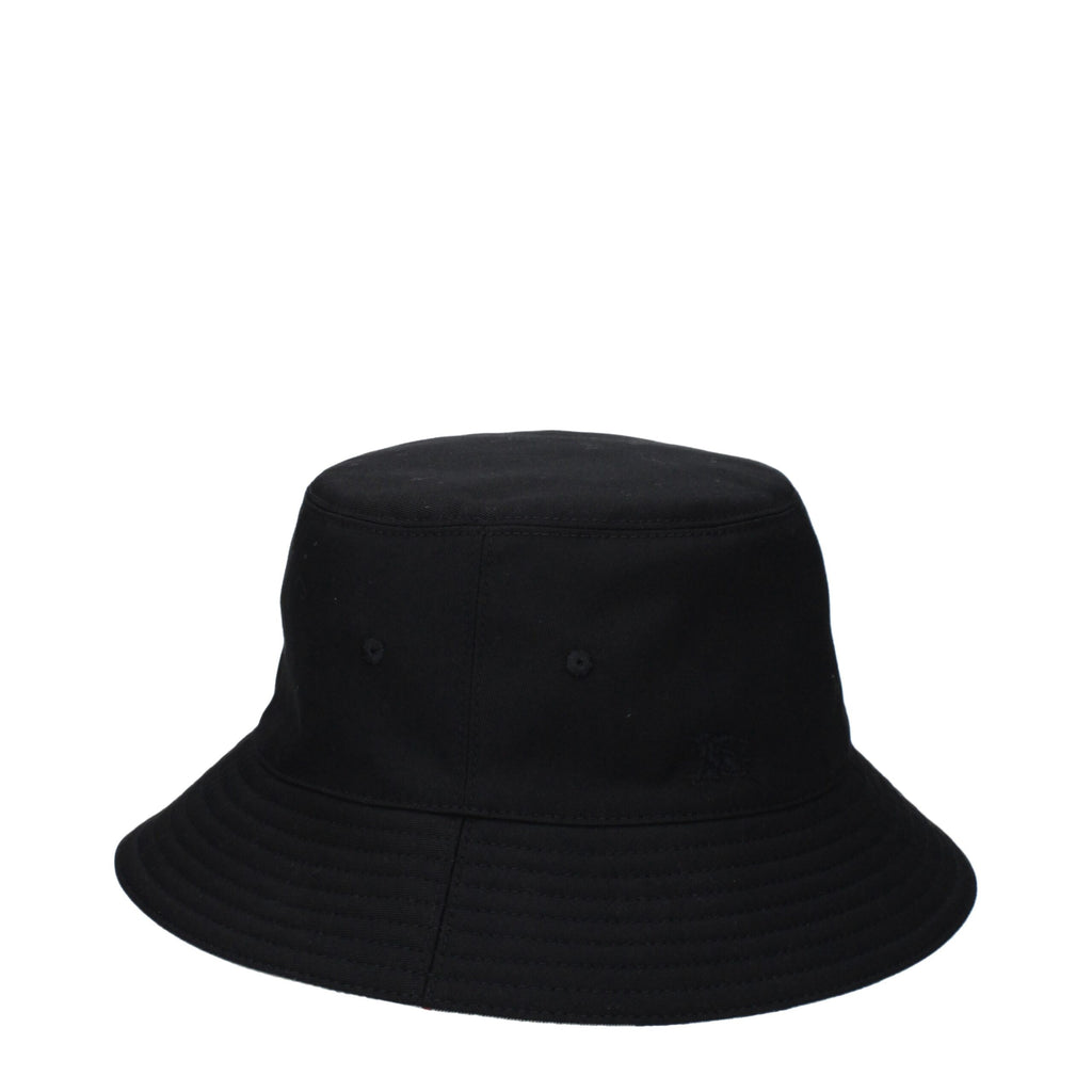 Burberry black fabric bucket hat with wide brim and classic logo, stylish accessory for casual and outdoor wear.
