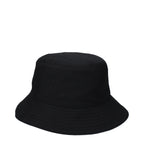 Black fabric bucket hat by Burberry with signature check pattern and wide brim, stylish and sun-protective headwear.