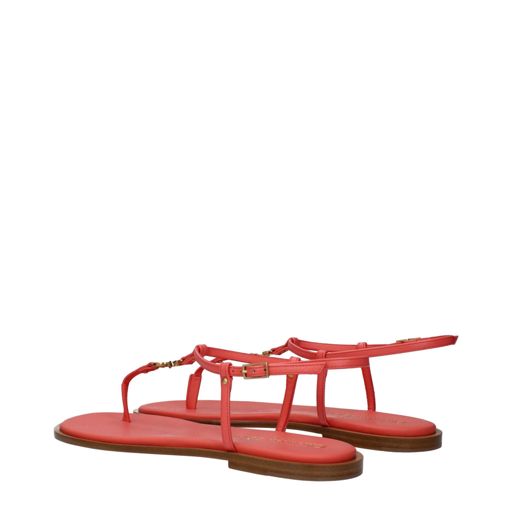 Christian Dior pink leather flip-flop sandals with thong design and flat sole, perfect for casual summer wear.