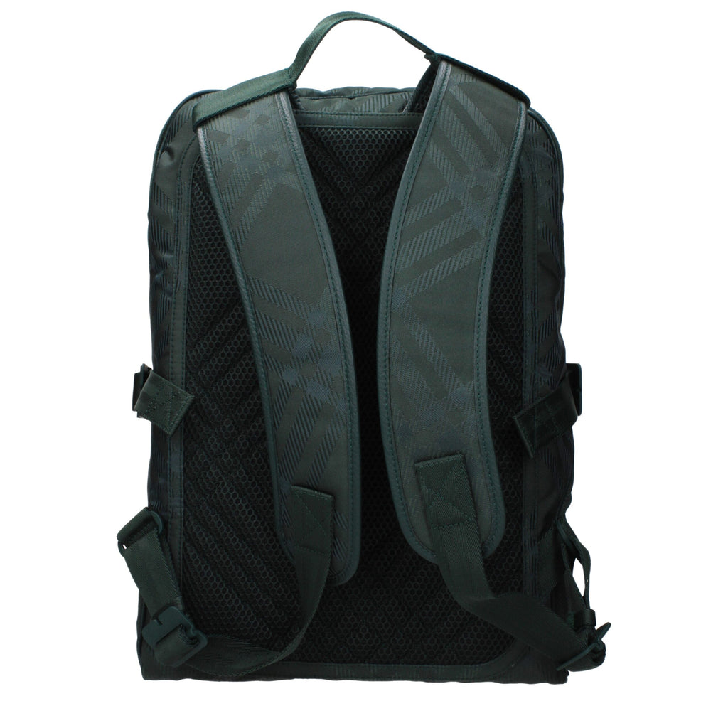 Burberry green fabric backpack with adjustable straps and logo detail, suitable for everyday use and travel.