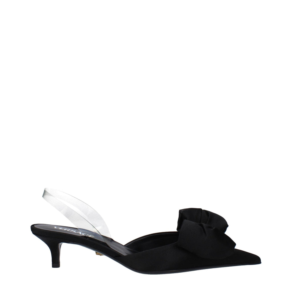 Versace Black Satin Flat Sandals Versace