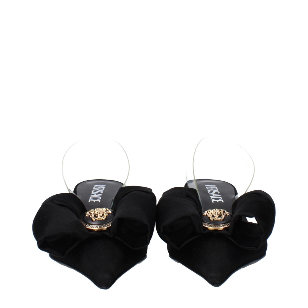 Versace Black Satin Flat Sandals Versace
