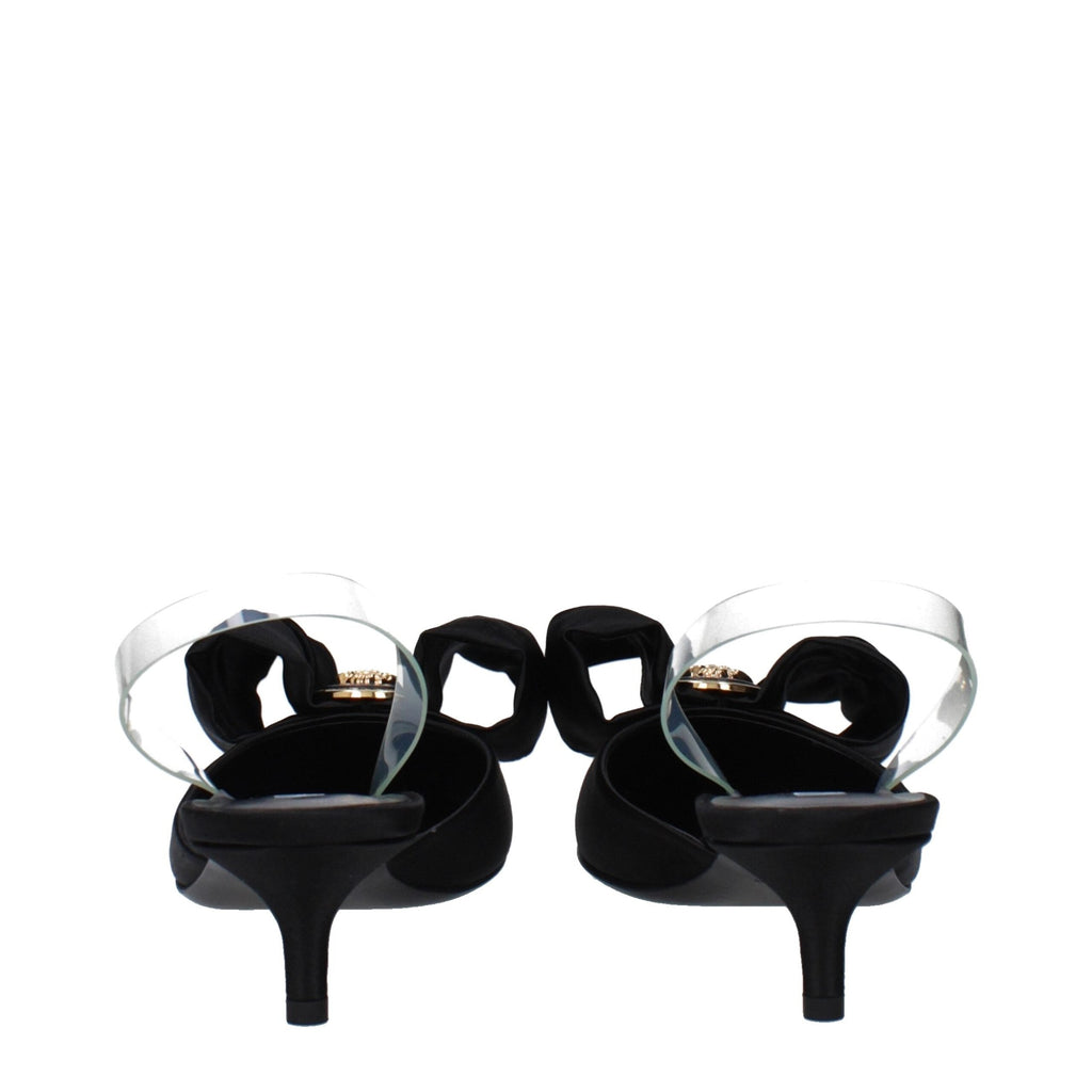 Versace Black Satin Flat Sandals Versace