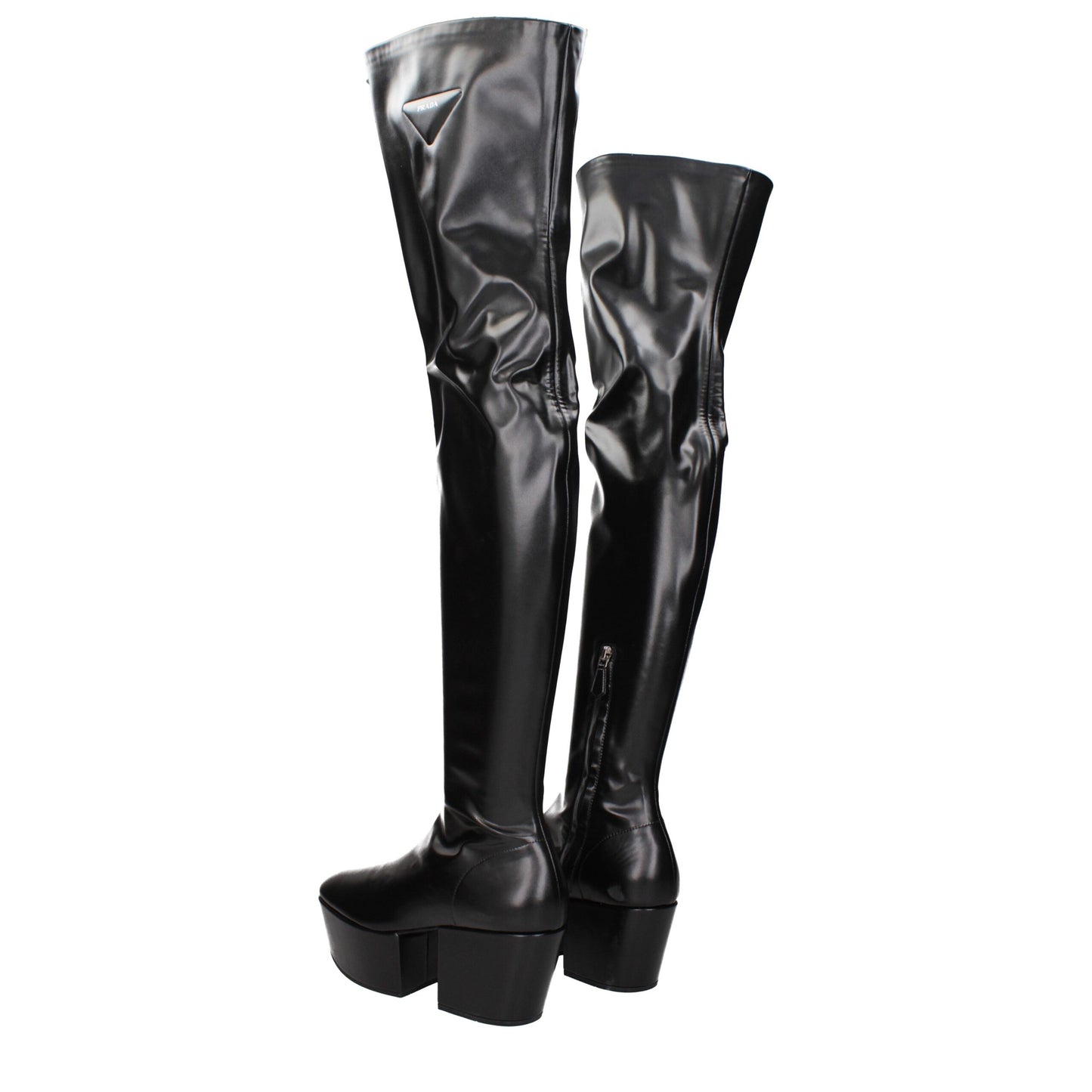 Prada Black Leather Over The Knee Prada