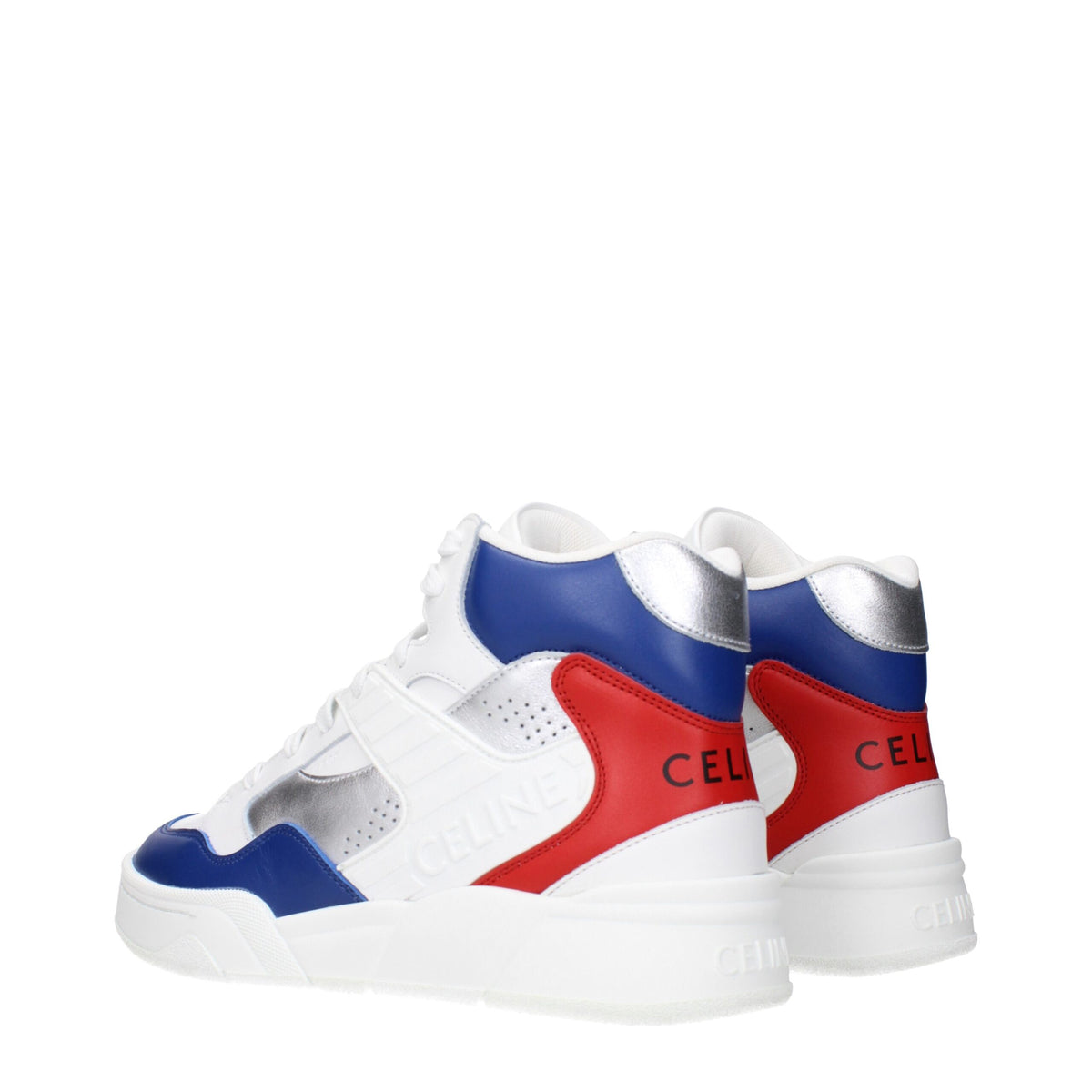 Celine white leather athletic sneakers with sleek design and laces, perfect for casual and sporty outfits.