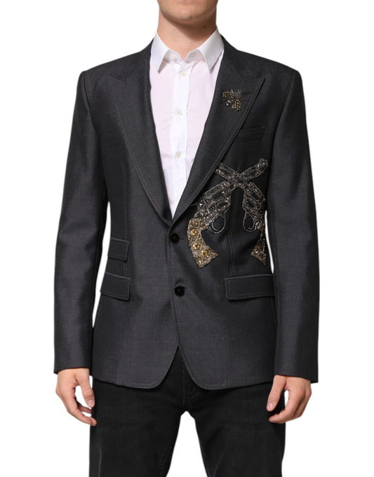 Dolce & Gabbana Dark Gray Bee Embroidery SICILIA Coat Blazer Dolce & Gabbana