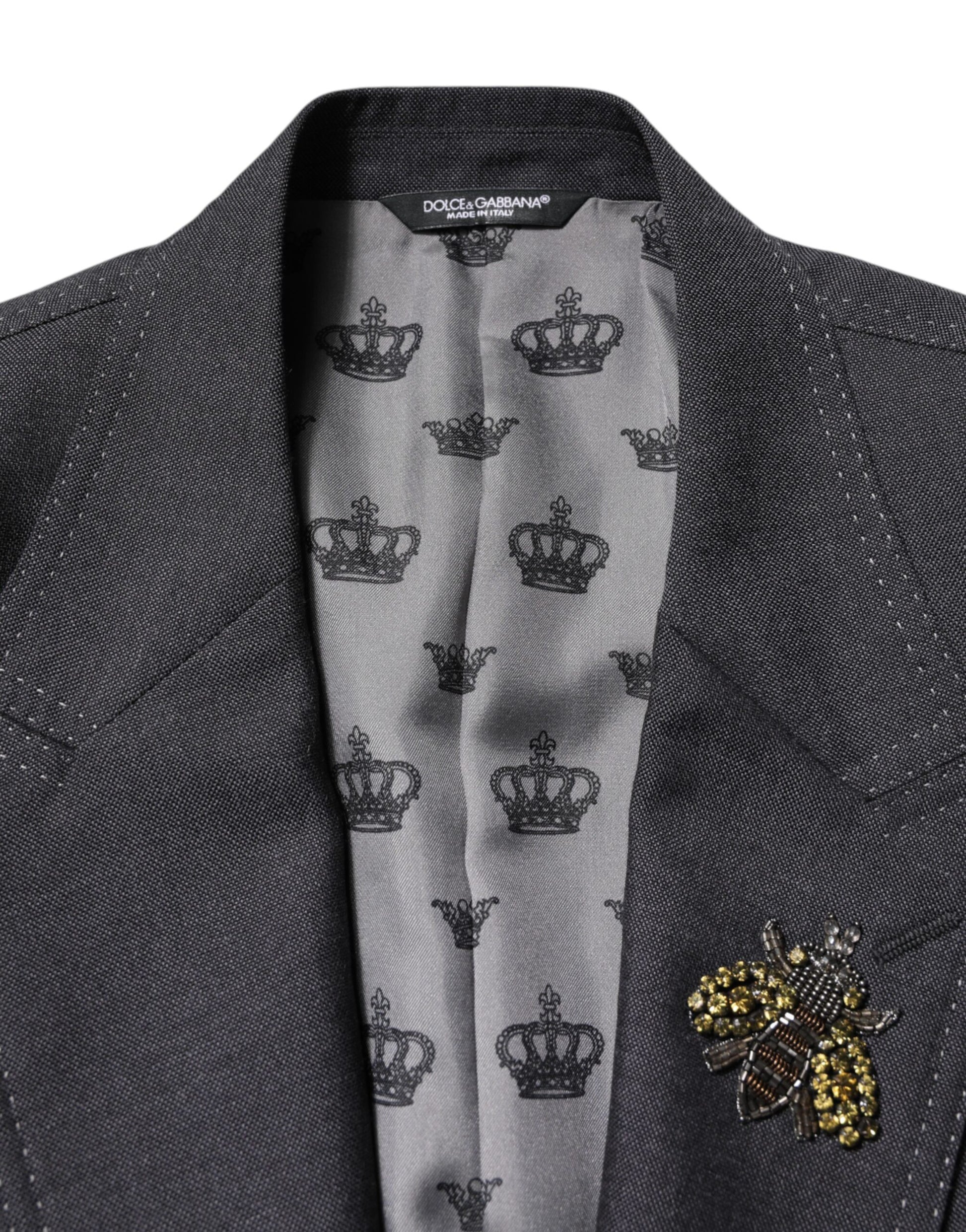 Dolce & Gabbana Dark Gray Bee Embroidery SICILIA Coat Blazer Dolce & Gabbana