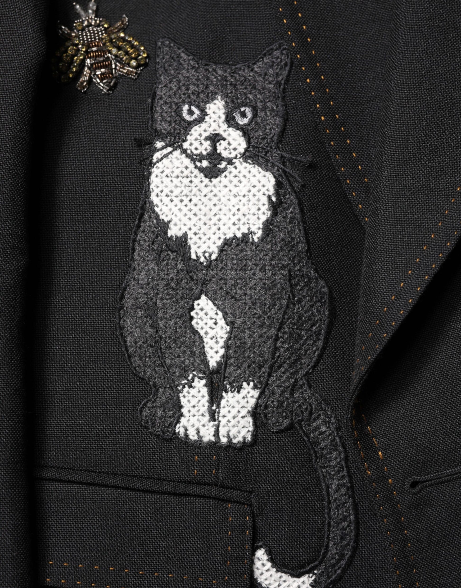 Dolce & Gabbana Black Bee Crown Embellished Suit Coat Blazer Dolce & Gabbana