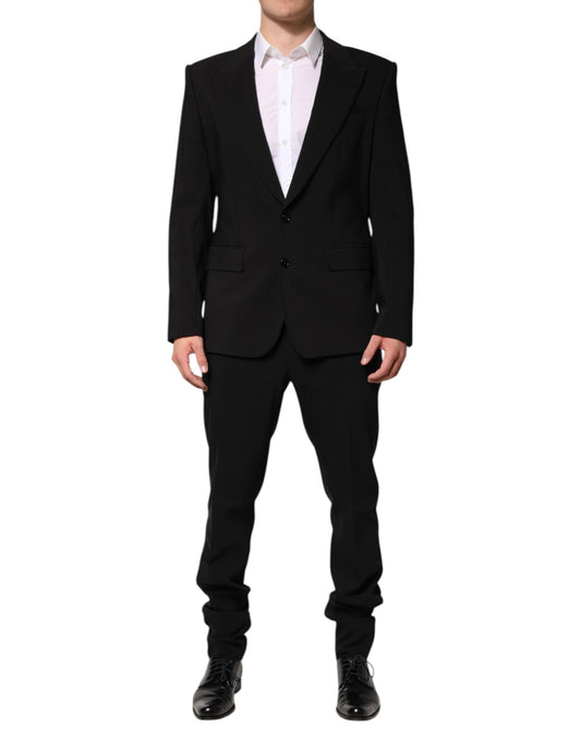 Dolce & Gabbana Black Cotton Single Breasted 2 Piece Suit Dolce & Gabbana