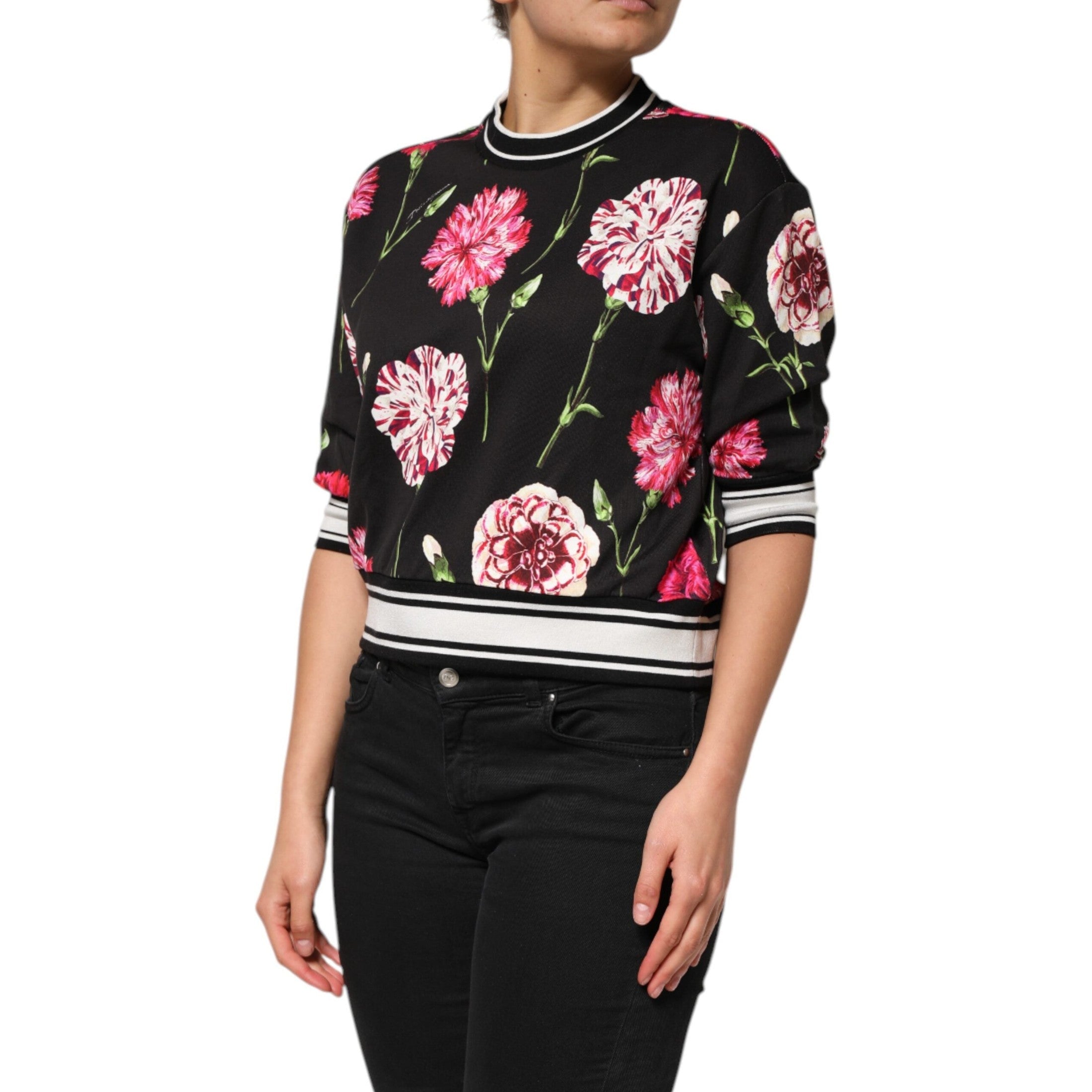 Dolce & Gabbana Black Floral Print Cotton Short Sleeves Top