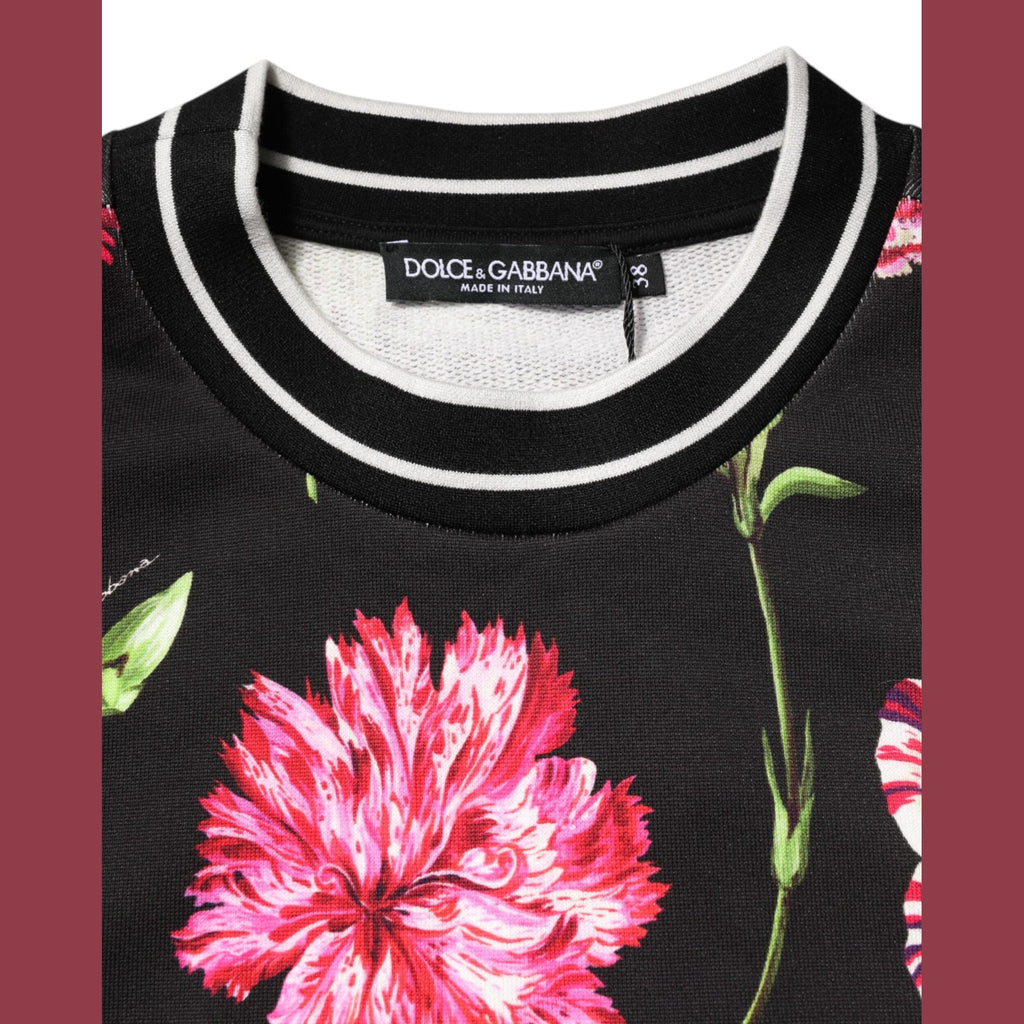 Dolce & Gabbana Black Floral Print Cotton Short Sleeves Top