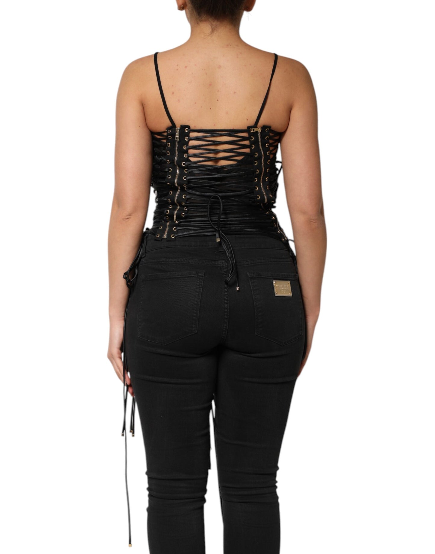 Dolce & Gabbana Black Eyelet Embellished Corset Style Top Dolce & Gabbana