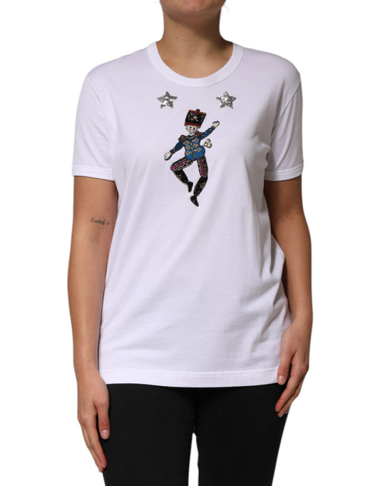 Dolce & Gabbana White Cotton Sequin Embellished Top T-shirt Dolce & Gabbana