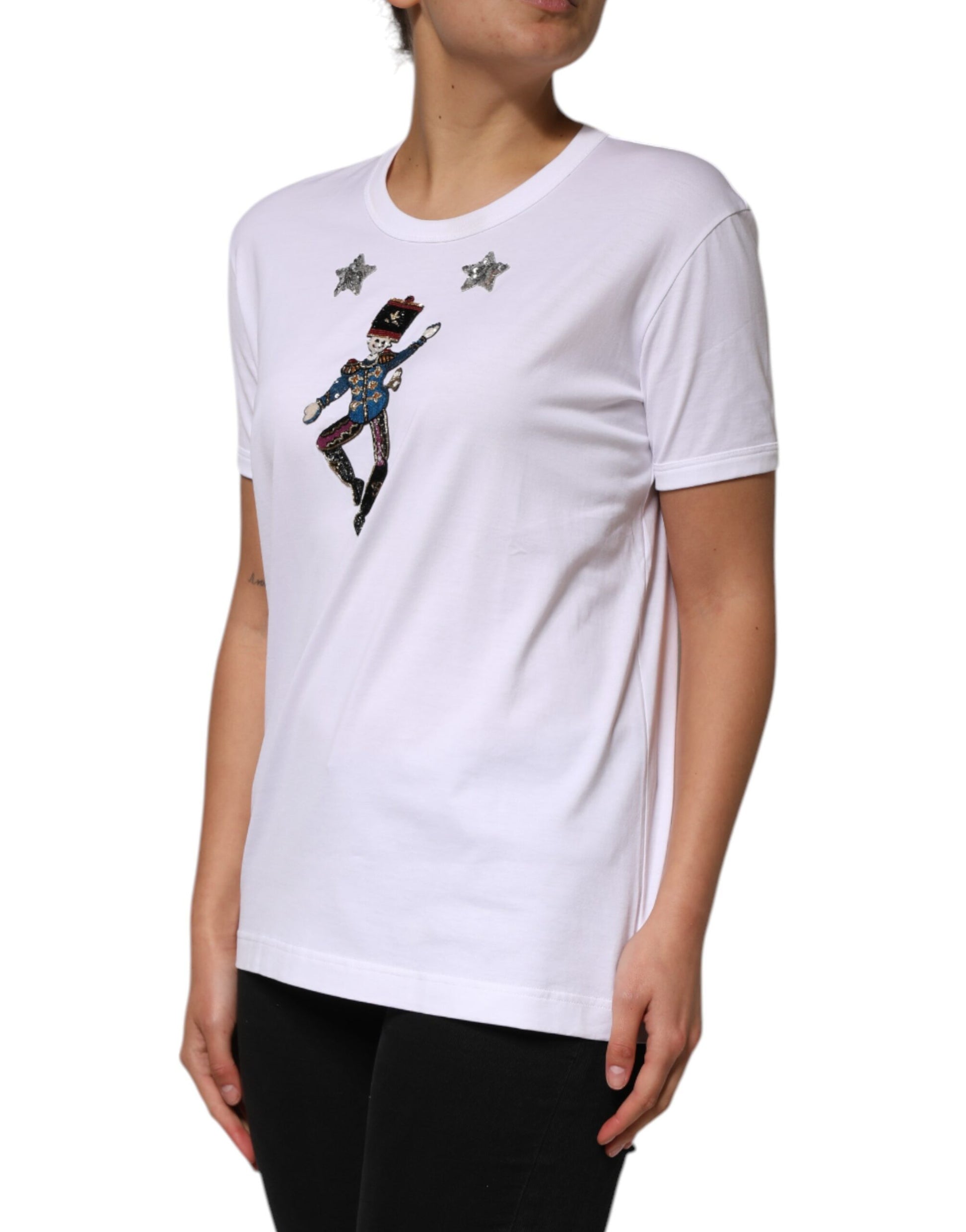 Dolce & Gabbana White Cotton Sequin Embellished Top T-shirt Dolce & Gabbana