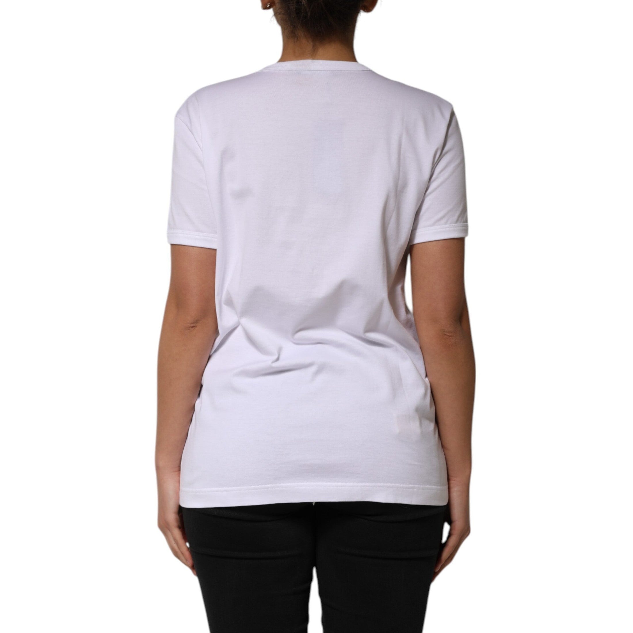Dolce & Gabbana White Cotton Sequin Embellished Top T-shirt